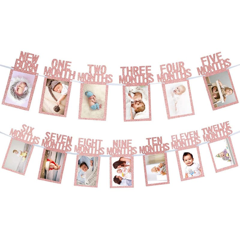 Baby's First Birthday Party Background Decoration Newborn 12 Months Baby Photo Banner Office Culture Floral Tape Stripe