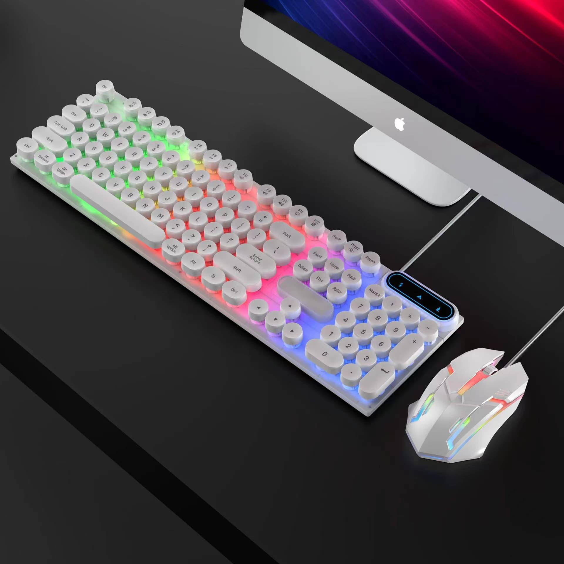 Supply Punk Glowing Keyboard and Mouse Retro Punk Round Keycap Knob Glowing Gaming Keyboard Mouse Set