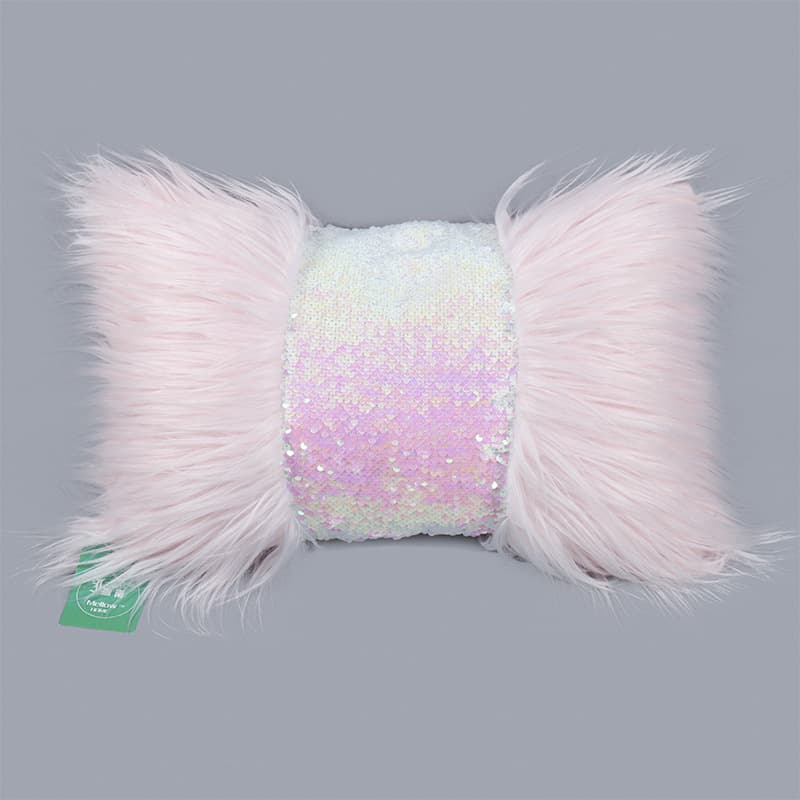 Ins Style Lumbar Pillow Cover with Long Fur and Sequins Patchwork, Decorative Cushion Cover for Living Room, Sofa, Bay Window, and Throw Pillow Cover