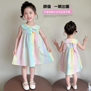2026 New Summer Dress Kids Doll Collar Sleeveless Vest Dress Baby Fresh Candy Style Princess Dress