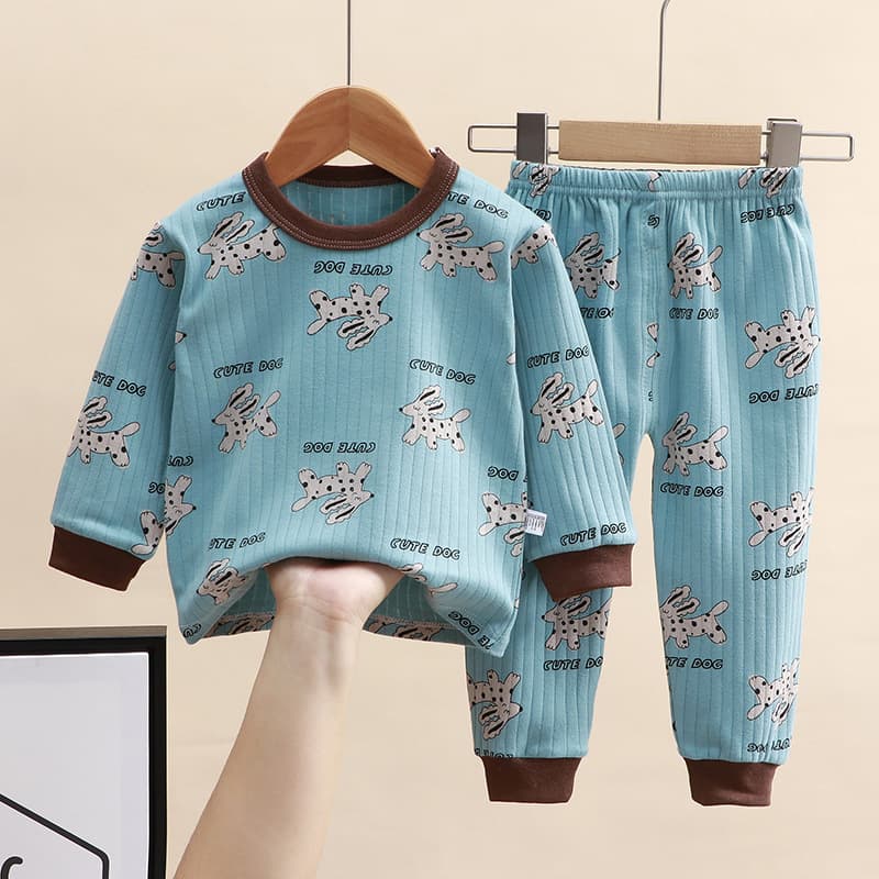 New Autumn Cotton Set for Kids, Crew Neck Long-Sleeve Underwear Top and Pants for Boys and Girls, Sleepwear and Loungewear