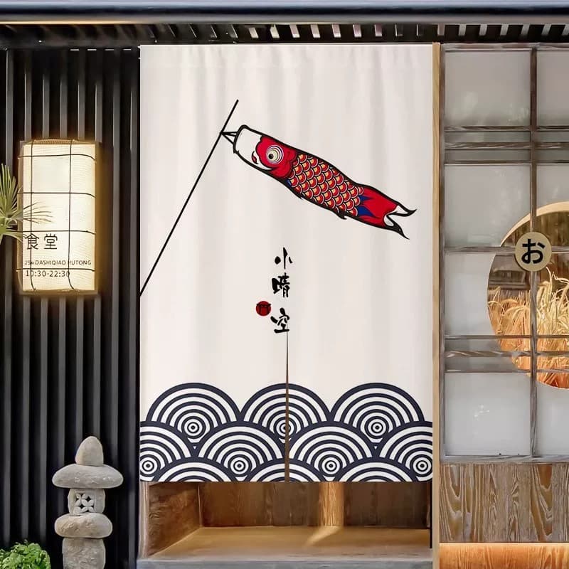 Japanese style door curtain half curtain bedroom home kitchen partition curtain bathroom block curtain fabric hanging curtain without punching
