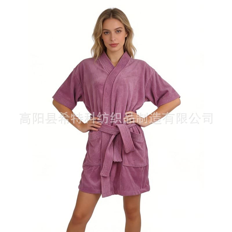 Bathrobe Adult Microfiber Short Sleeve Nightgown Ladies Student Home Clothes Dressing Robe Swimming Travel Multi-needle Bathrobe