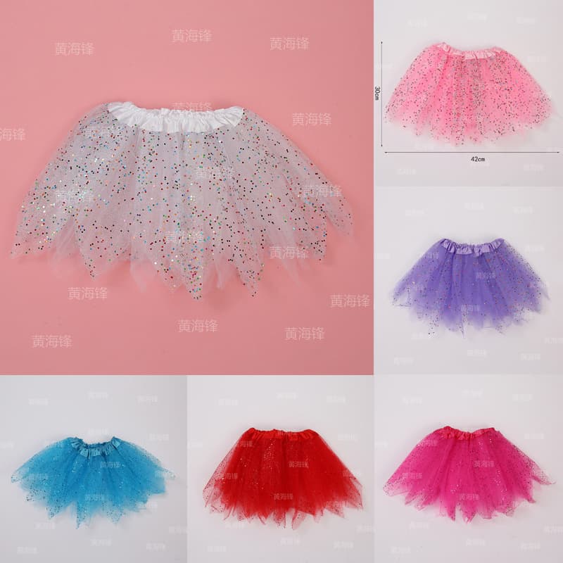 Summer New Style Children's Puff Skirt with Colorful Sequins, Girls' Festival Stage Performance Attire, Creative Mesh Half-Layer Skirt
