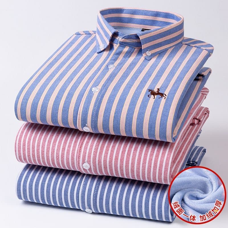 Men's winter pure cotton fleece-lined thickened shirt, warm Oxford cloth casual middle-aged youth father's clothing