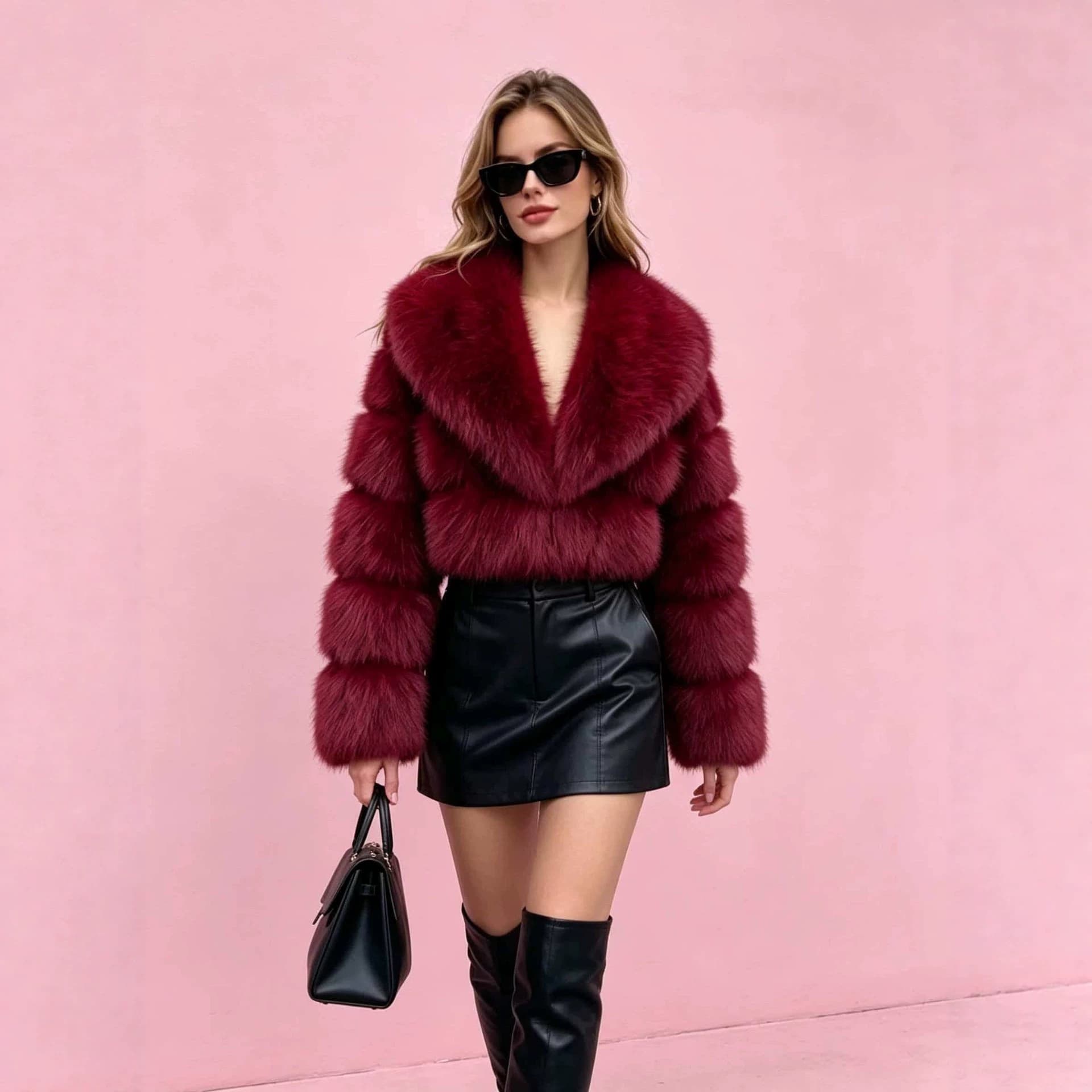 European and American Cross-Border Faux Fur Coat, Short Fox Fur Style, Autumn and Winter Patchwork New Versatile Long-Sleeve Faux Fur Coat