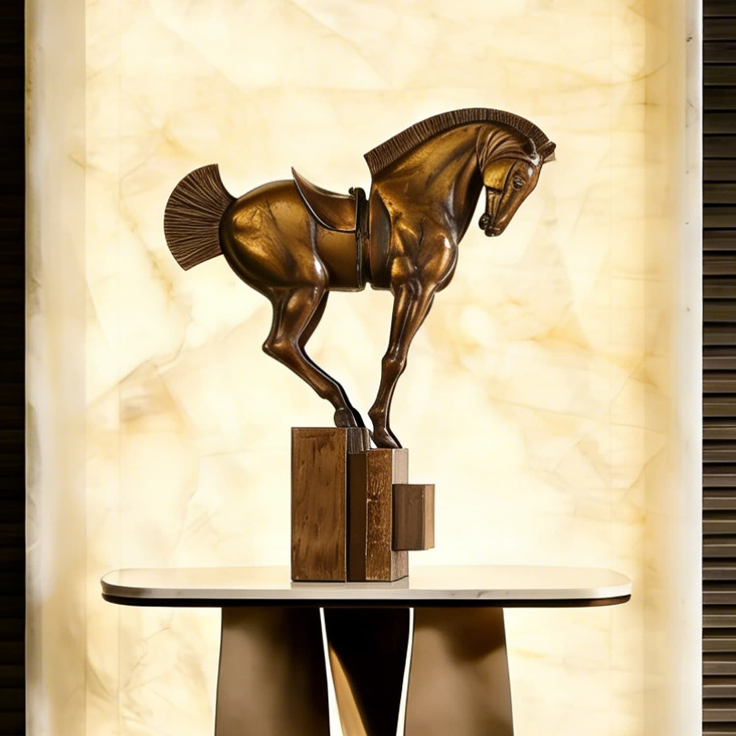 Oriental light luxury style hotel lobby entrance space ornaments art sculpture horse ornaments candlestick decoration living room cabinet