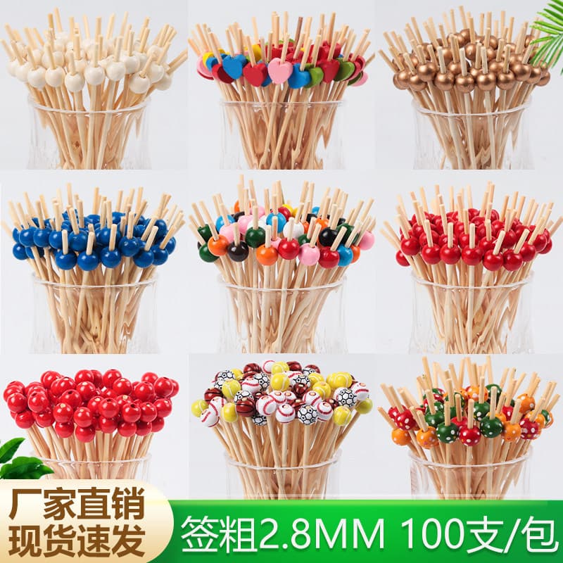 Creative Fruit Bamboo Skewers Thick Sticks Mini Candied Hawthorn Sandwich Chicken Popcorn Chicken Cutlet Thick-Cut Yogurt Skewers