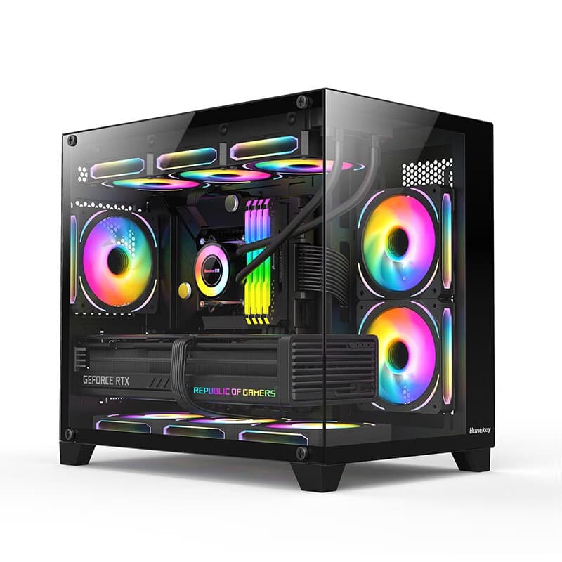 Huntkey S960 Snowstorm X Panoramic Edition Desktop Computer Case Black/White, Suitable for Vertical Tower