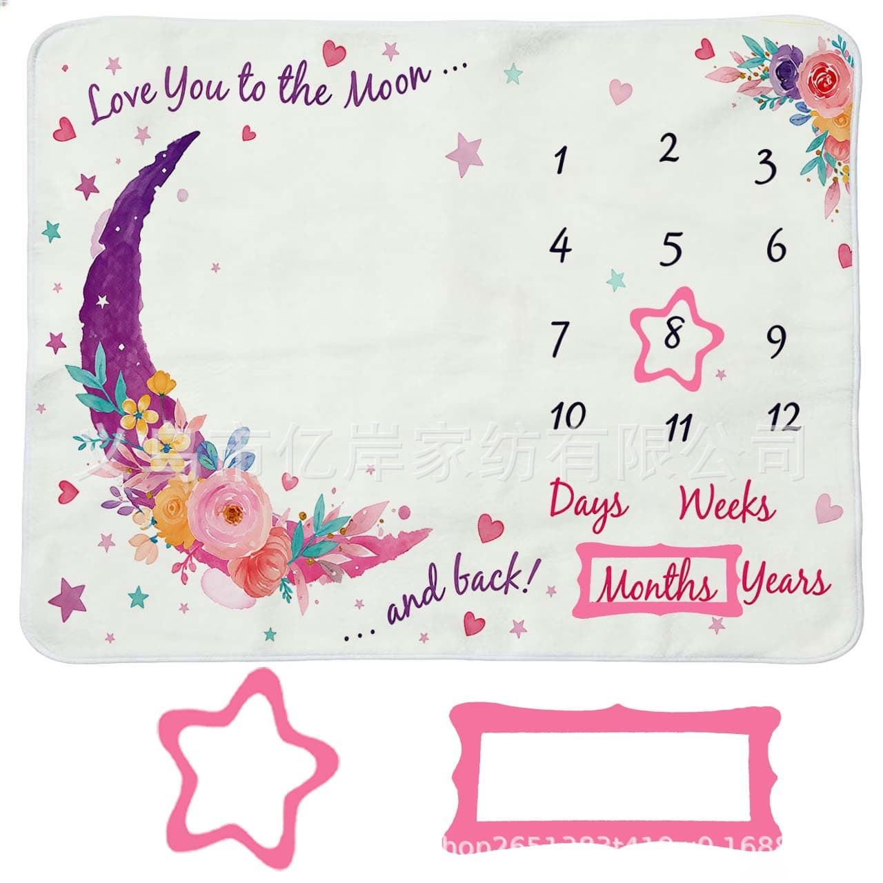 Baby Milestone Digital Month Blanket, Flannel Photo Background Blanket, Baby Swaddle Wrap, Photo Prop Blanket