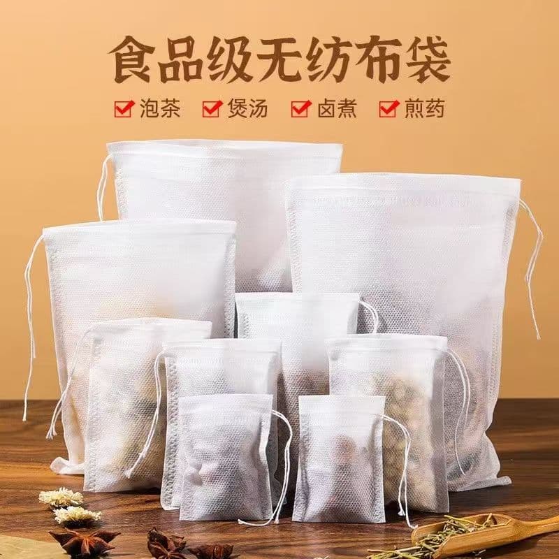 Disposable 100-Pack Tea Bag Bags, Herbal Decoction Bags, Food-Grade Drawstring Non-Woven Filter Bags for Residue Separation