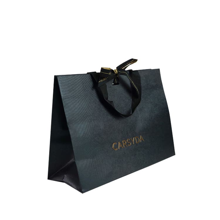 Cheap price glossy black paper shopping bag factory paper bag with handle