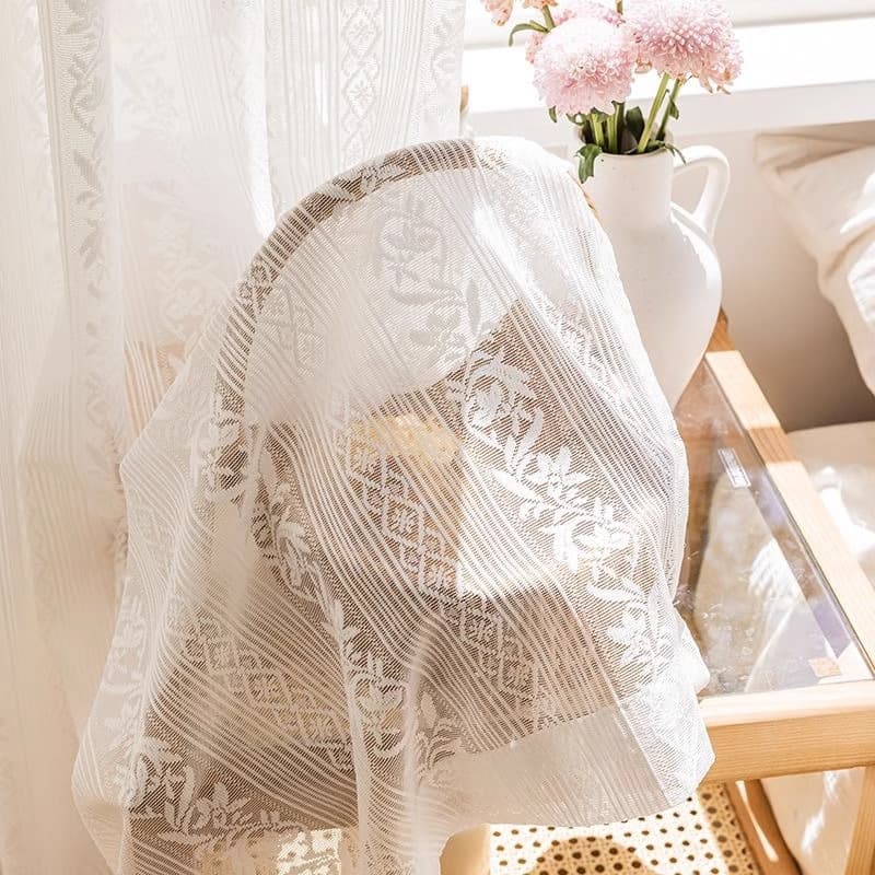 Curtain gauze manufacturer fabric wholesale finished product cross-border foreign trade window screen dreamy French lace yarn warp knitted yarn white yarn