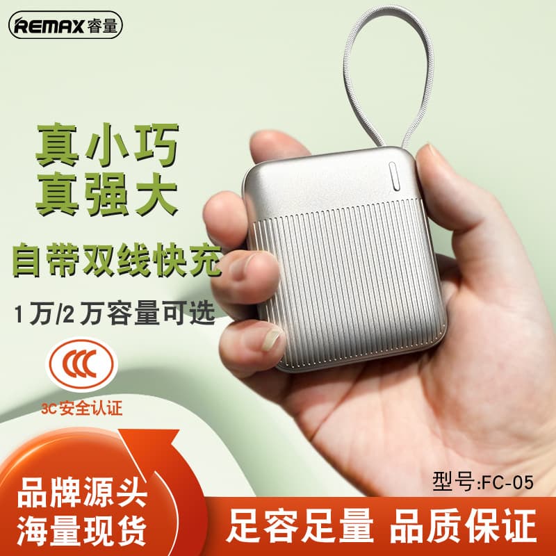 Remax Dual-Cable Fast Charging Power Bank Compatible with Apple 17, Compact 10000 mAh 22.5W Built-in Cable Power Bank