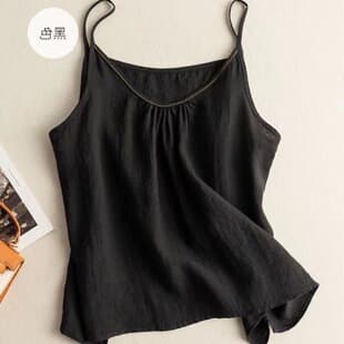 New Summer 95% Cotton Camisole Tank Top for Women Linen Cotton Solid Color Layering Outer Wear Literary Retro Thin Loose Top