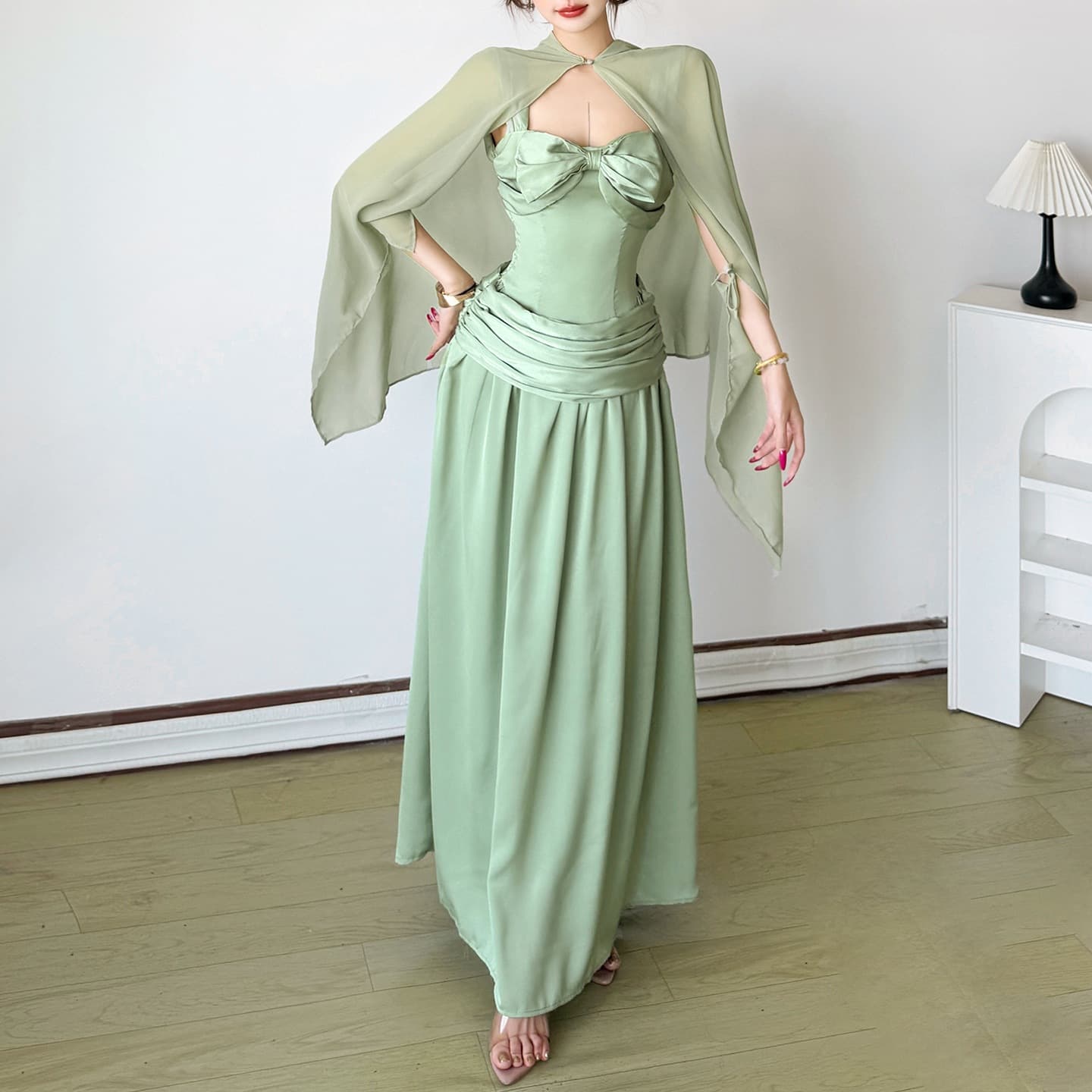 2026 cross-border European and American style independent station summer new women's solid color mesh shawl high waist slim dress for women