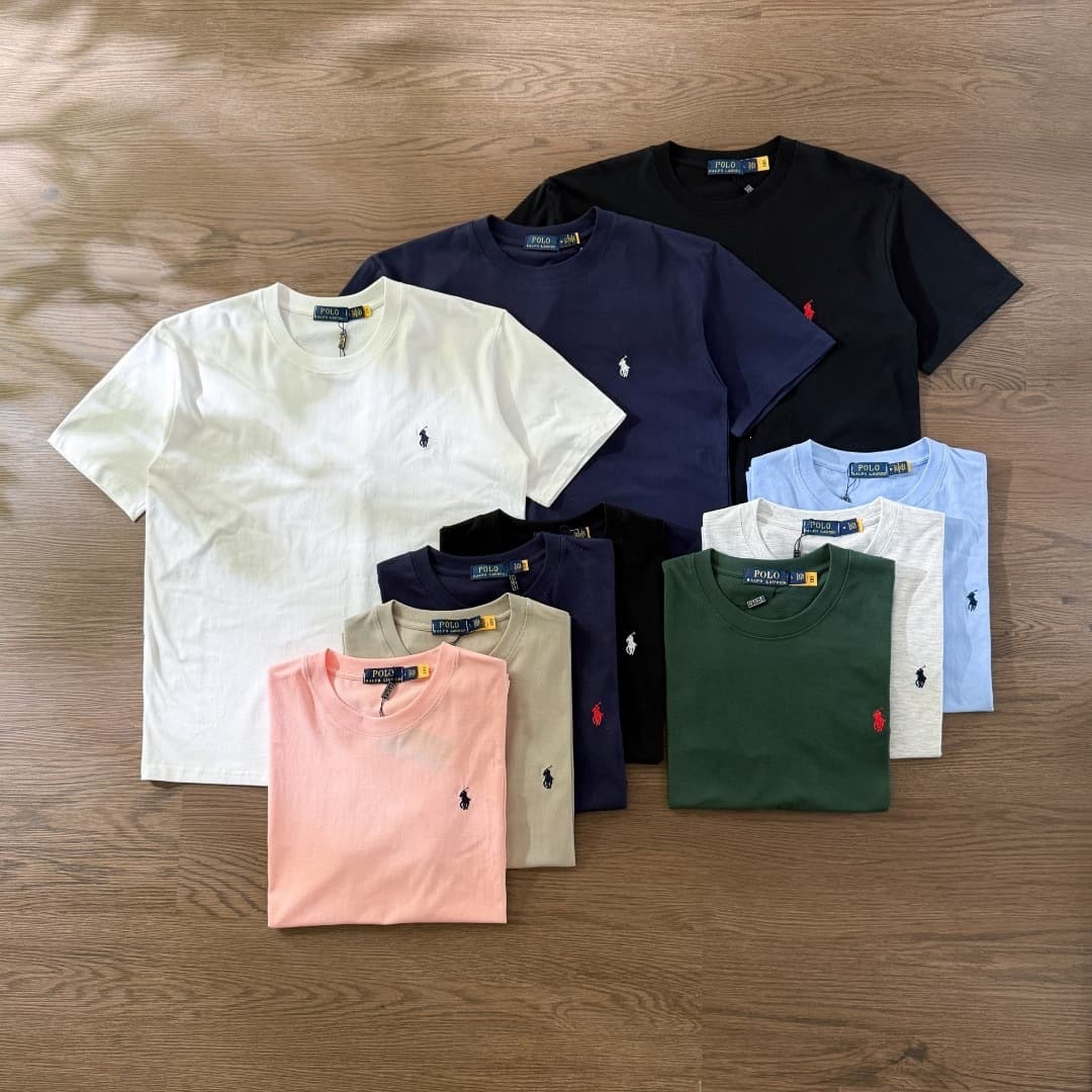 Cross-border round neck T-shirt with small horse logo embroidery, summer unisex pure cotton versatile breathable comfortable short sleeves