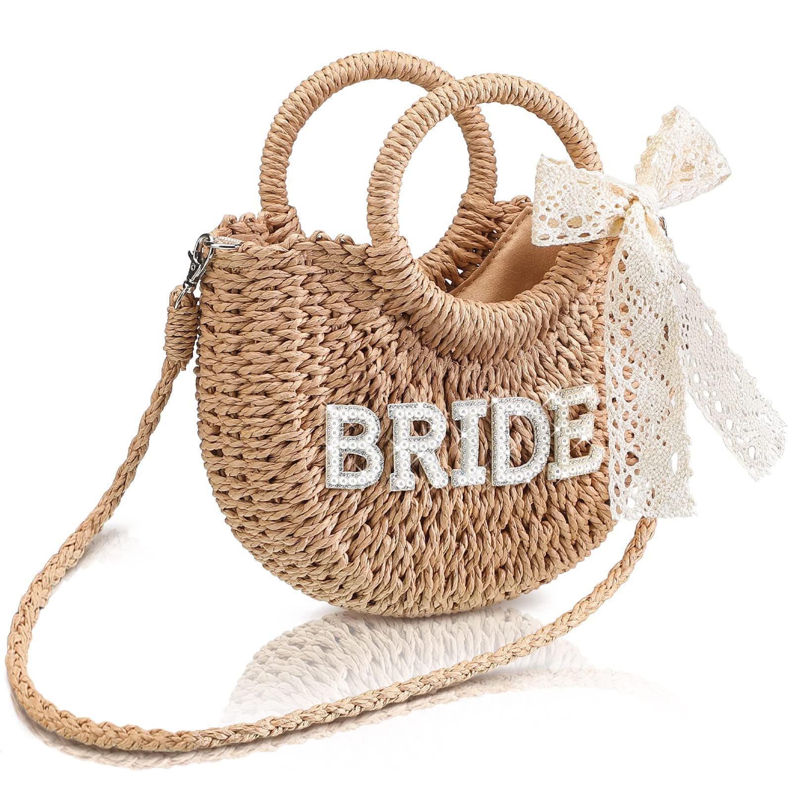 Cross-border Straw Woven Handbag Crossbody Bag Bowknot BRIDE Wedding Woven Bag Amazon Hot Selling Women's Bag