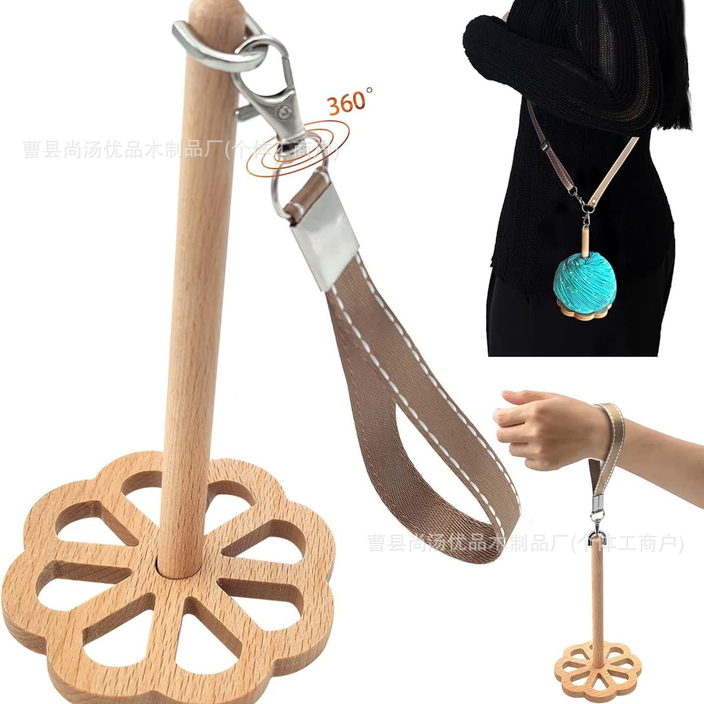 Wooden Wrist Yarn Holder Portable Yarn Caddy Outdoor Carry Knitting Crochet Thread Holder with Lanyard Wrist Spool Rack