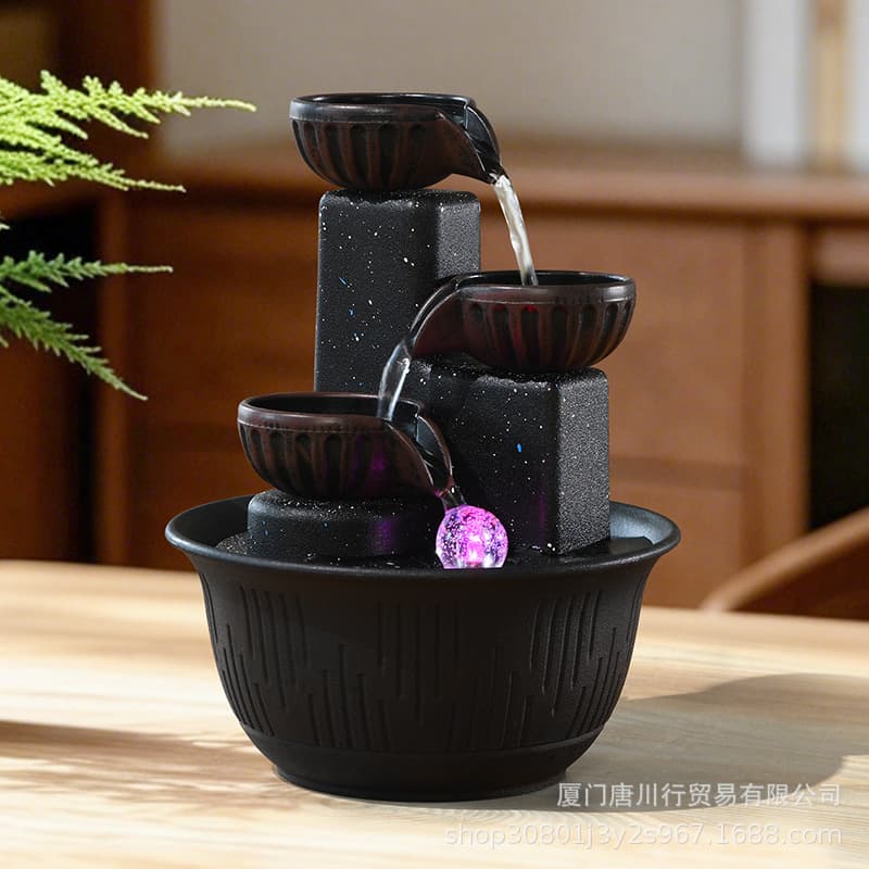Luxury Lotus Waterfall Wealth Decor with Circulating Water, Feng Shui Ball Fountain Humidifier for Living Room Office Desk