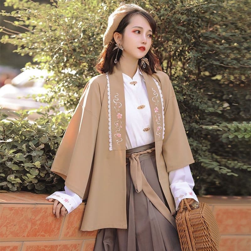 [Mountain Spirit Deer] Original Improved Hanfu Women's Han-Element Cross-Collar Shirt Ming-Style Everyday Versatile Mid-Length Skirt for Spring and Autumn