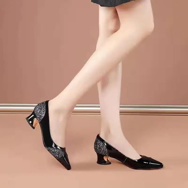 Comfortable Women's Work Shoes, Mid Heel, Versatile Chunky Heel, Soft Sole, Pointed Toe, Shallow Mouth Flats, Autumn 2025 New Arrival