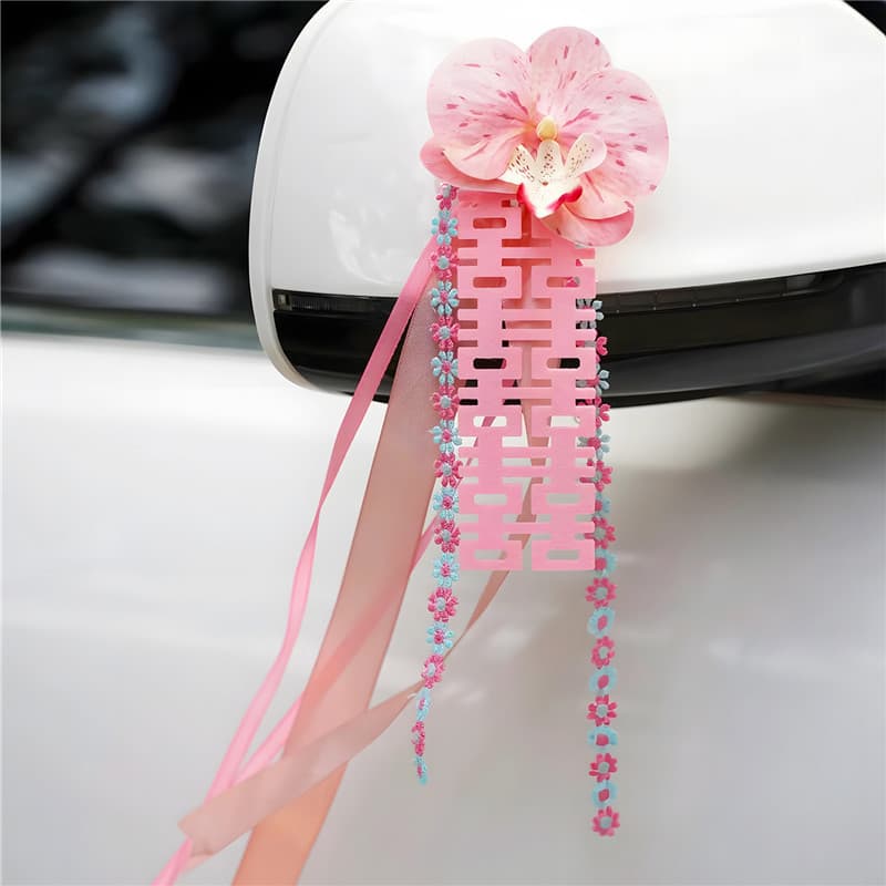 Wedding supplies, wedding car decorations, high-end rearview mirror ribbons and flowers, auxiliary vehicle door handle decorations wholesale