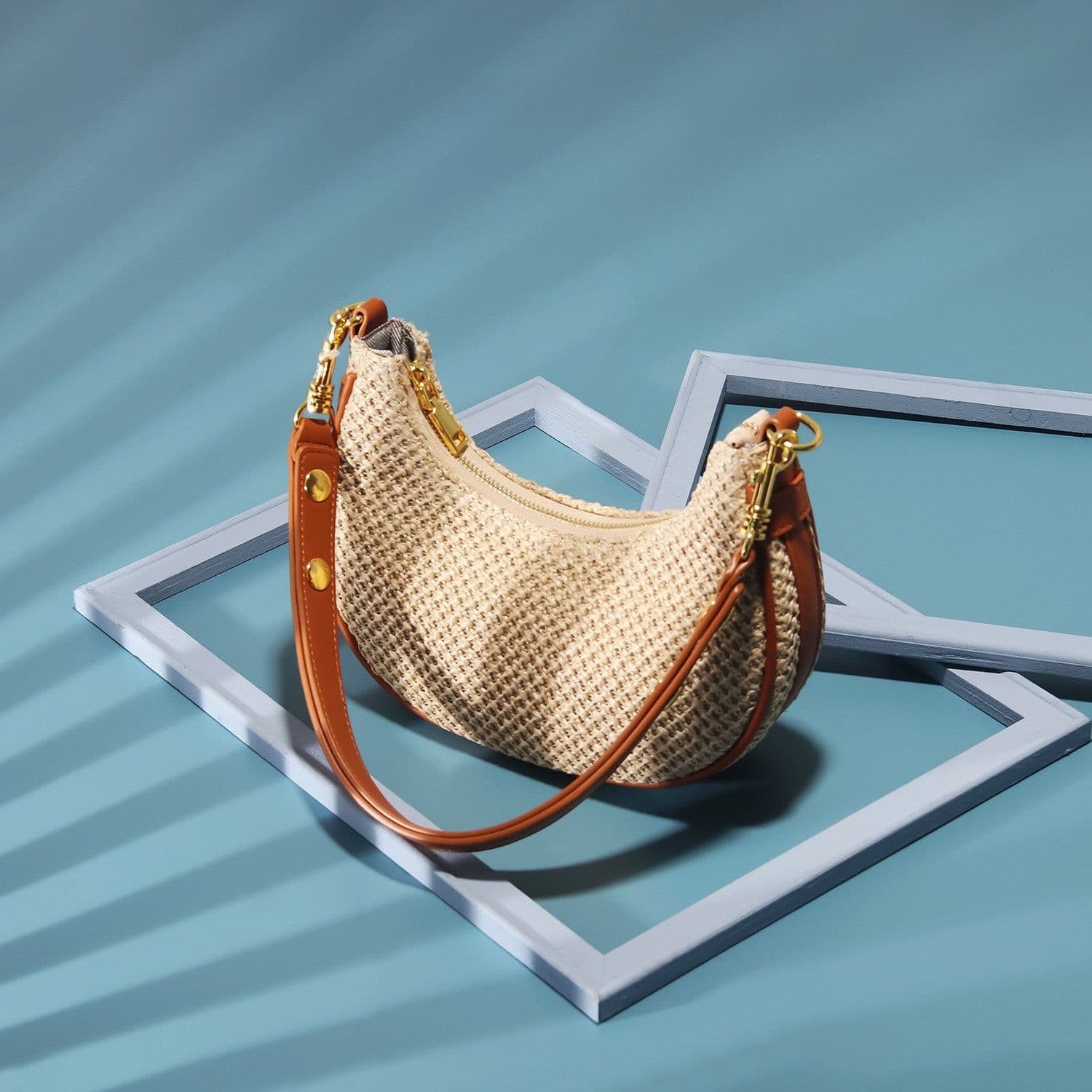 New Summer 2025 Korean Style Woven Moon Bag, Versatile Shoulder and Underarm Bag for Women, Unique Crossbody Bag in Black and Brown