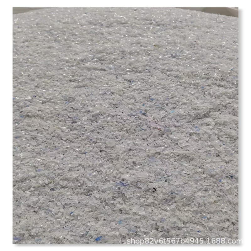 PET polyester bottle flakes, 3A grade blue-white flakes for building materials, recycled mineral water bottle hot-washed blue-white sheets.
