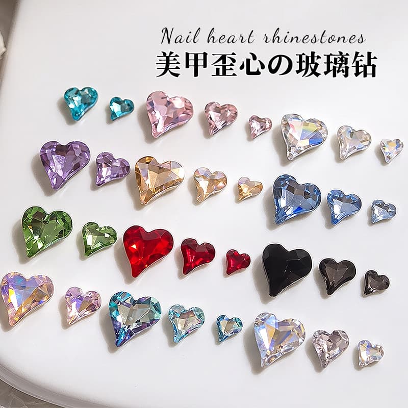 Wholesale crystal pointed bottom crooked heart nail art diamond ornaments super flash K9 diamond color three-dimensional size love diamond wear nail accessories