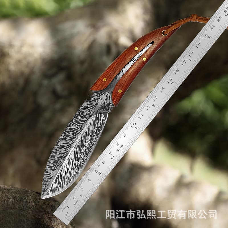 Outdoor Survival Feather Pattern Small Knife Fruit Knife Personal Protection Wilderness Quest Tools Retro Style 4Cr13 Material