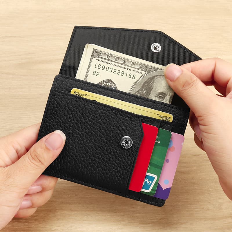 Litchi pattern genuine card bag, anti-theft brush RFID ID card set bag, women's simple envelope style card holder wallet