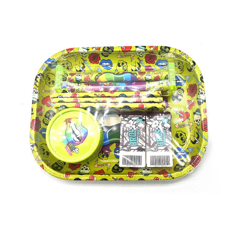 Cross-Border Tinplate Tray Cigarette Paper Set Two-Layer Biodegradable Cigarette Grinder Manual Cigarette Rolling Machine Portable Smoking Set