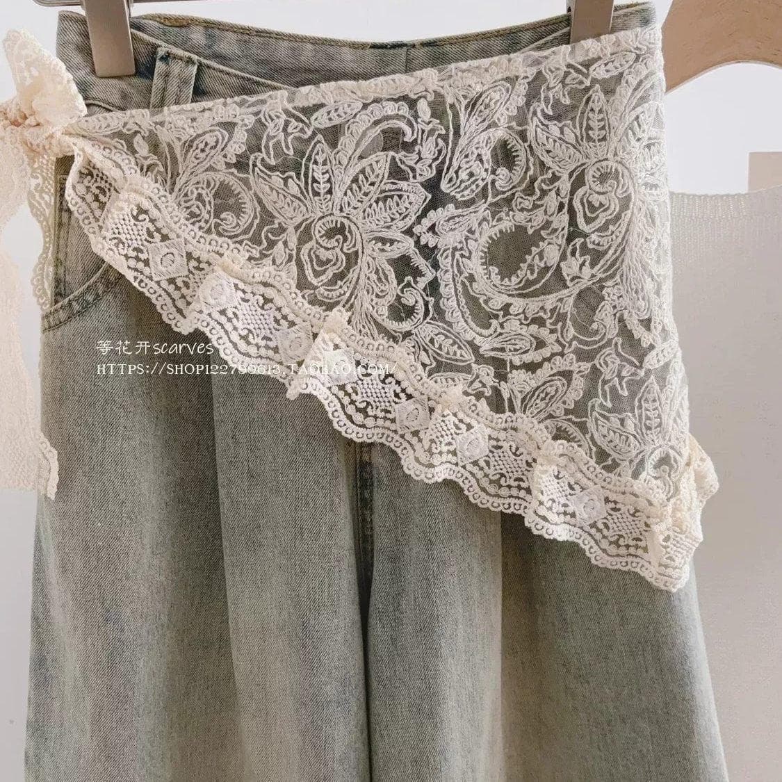Lace Ethnic Style Triangle Fringe Knit Skirt for Women Spring Autumn Layering Shell Bead Hairband Half Skirt
