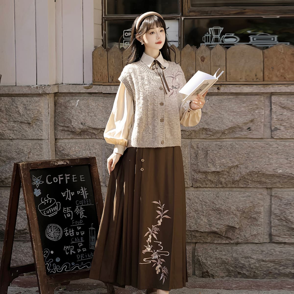 Yi Meng Ge Original Design Loquat Book Hanfu Women's National Style New Chinese Vest, Shirt, and Skirt Set 9294