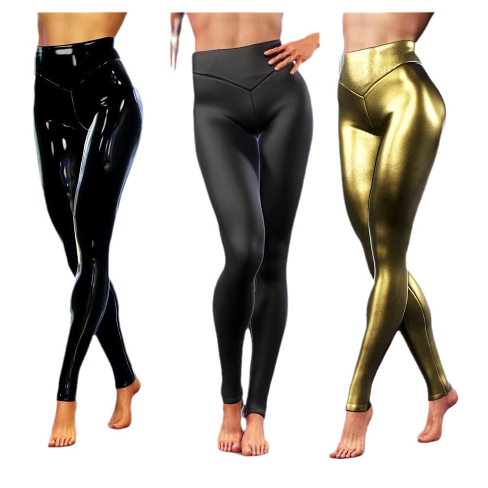 High Waist Slimming Gold And Silver Leather Pants Sexy Butt Shaping Women's Pencil Pants mid Stretch Polyester Spandex
