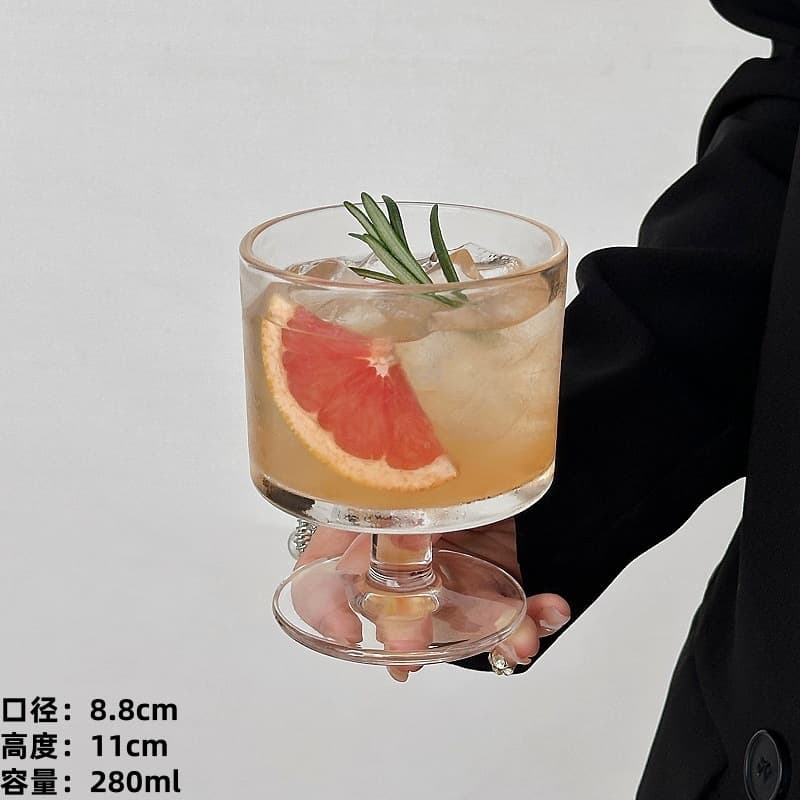 Design Embossed Stemmed Glass Ins Home Glass Coffee Cup Juice Cup Sparkling Water Cup Beverage Cup