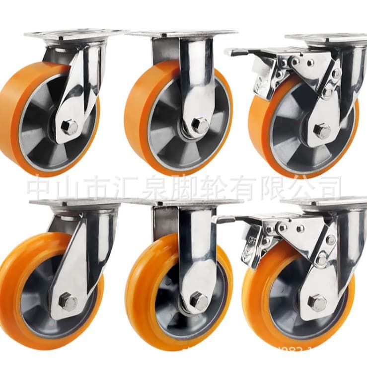 Heavy Duty Stainless Steel Aluminum Core PU Wheel Iron Core PU Wheel Stainless Steel Silent Wheel Stainless Steel Rubber Wheel Factory Wholesale