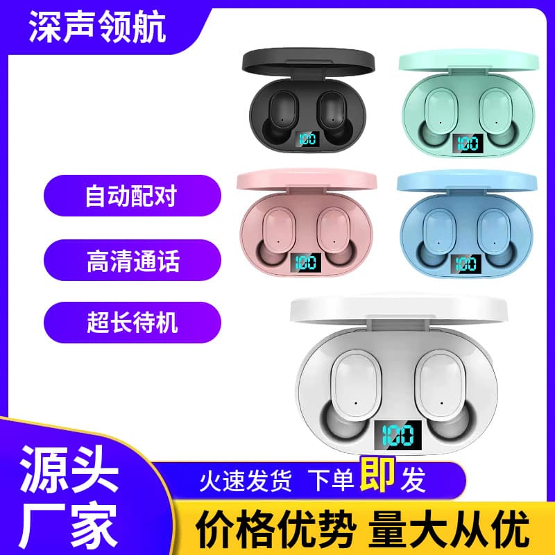 Cross-Border Hot-Selling E6S Bluetooth Earbuds Digital Display Macaron Mini Sports Earplug Style Long Battery Life Wireless Earbuds