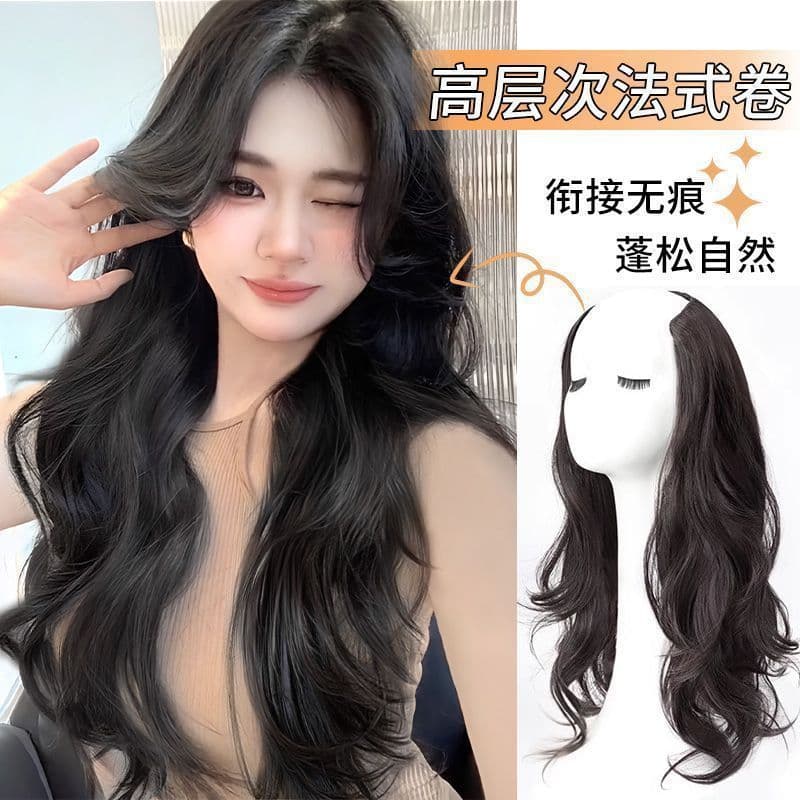 Long Hair Volume Boosting Invisible Traceless Large Wave Curl Extension Piece V-Shaped High Level Lazy Style Hair Extension Piece