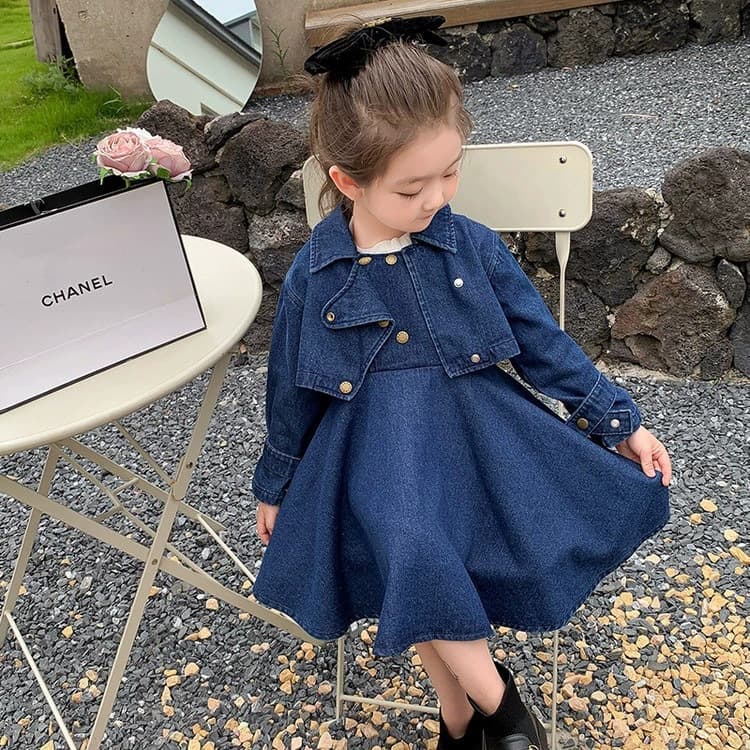 Spring/Autumn Girls Denim Set 2026 New Style Denim Jacket Vest Dress Little Girl Trendy 2-Piece Set Export