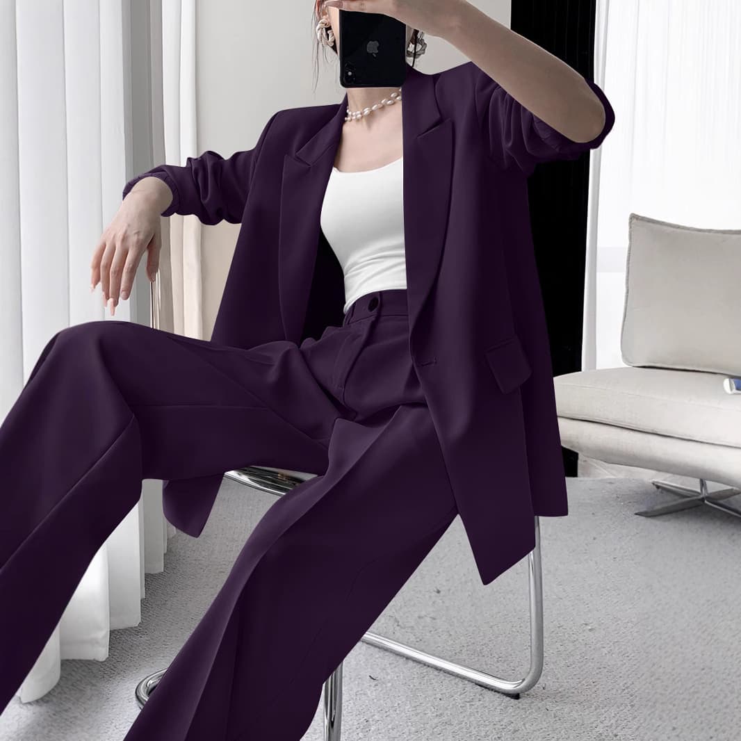 【9966】2026 New Plus-Size Women's Purple Suit Set, High-End Feel, Slimming Two-Piece Set for Chubby Girls