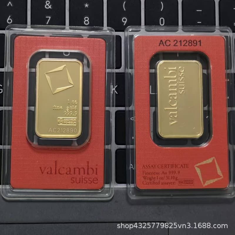 Non-Magnetic Swiss Gold Bar Swiss Bank Gold-Plated Bullion 1 oz Brass Craft Square Gold-Plated Block