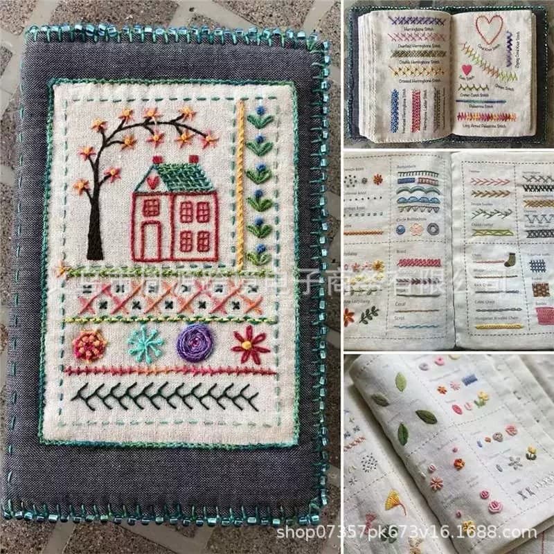 Cross-border TEMU new Stitch Book linen DIY stitch pattern book loose-leaf embroidery beginners practice book