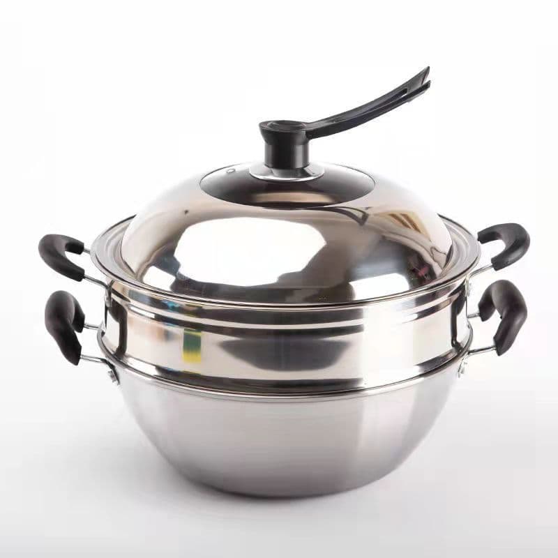 [Pure Stainless Steel Stew Pot] Double-ear thickened pot, flat bottom, uncoated white steel pot, large pot, ready for induction cooker