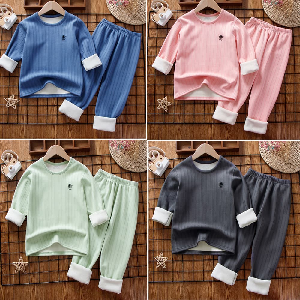 Children's Fleece-Lined Underwear Set Autumn/Winter Fleece Warm Pajamas Medium to Large Kids Autumn Clothes and Pants Loungewear Base Layer Pants