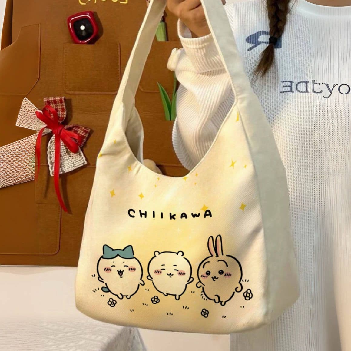 Chiikawa Canvas Bag, Light and Fresh, Crossbody Shoulder Bag for School and Tutoring, Canvas Backpack, Back-to-School Gift