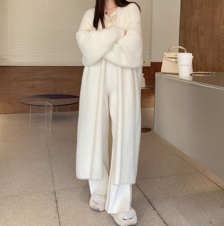Korean-style Long Faux Mink Cardigan for Women, New Autumn/Winter Lazy Fit Loose Thick Knit Coat