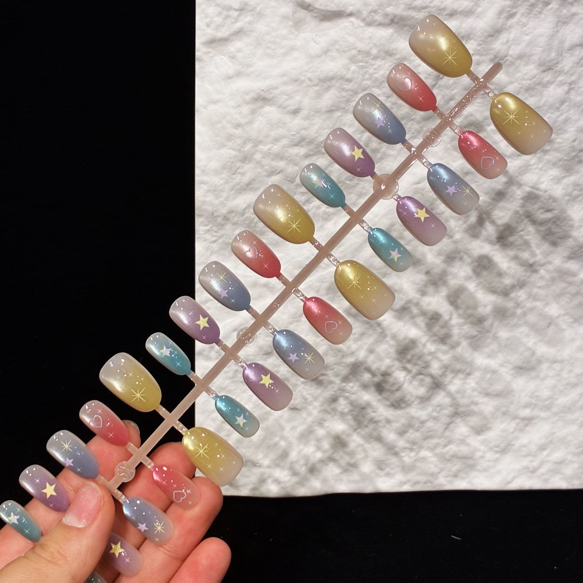 Macaron Starry 30-Piece Wearable Nails Handmade Nail Tips Wholesale Cat Eye Wearable Nails Handmade