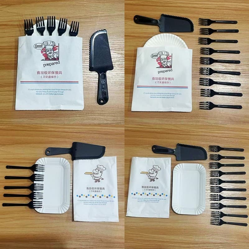 Birthday Cake Plate Disposable Knife and Fork Set Thickened Cake Tableware Knife and Fork Dish Combination Dinner Plate Paper Plate